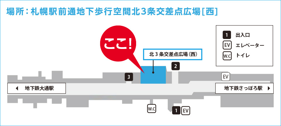 場所：札幌駅前通地下歩行空間北3条交差点広場[西]