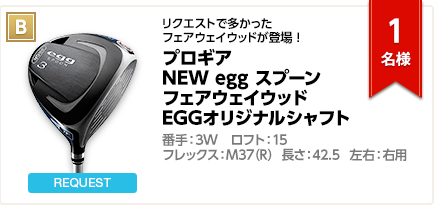 B：プロギア NEW egg スプーン フェアウェイウッド EGGオリジナルシャフト　1名様