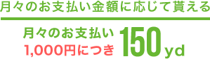 月々のお支払い金額に応じて貰える月々のお支払い1,000円につき150yd