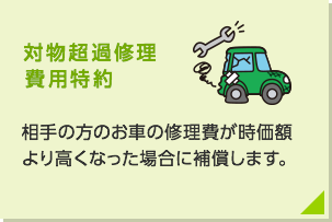 対物超過修理費用特約：相手の方のお車の修理費が時価額より高くなった場合に補償します。