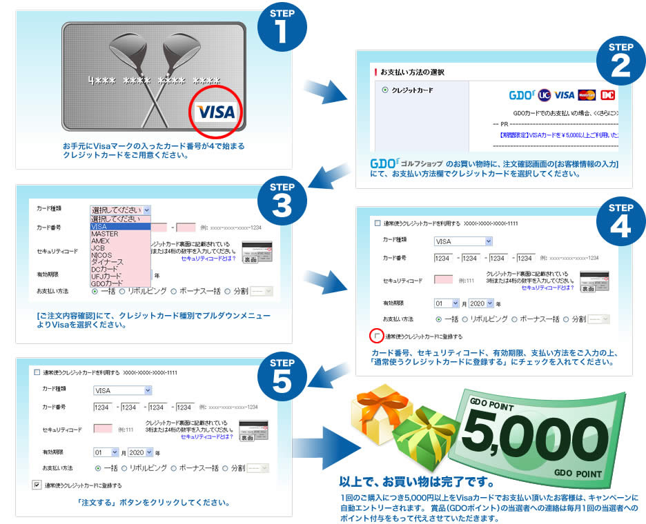 Gdoゴルフショップのお買い物はvisaカードで 今なら抽選で5000gdoポイントが当たる