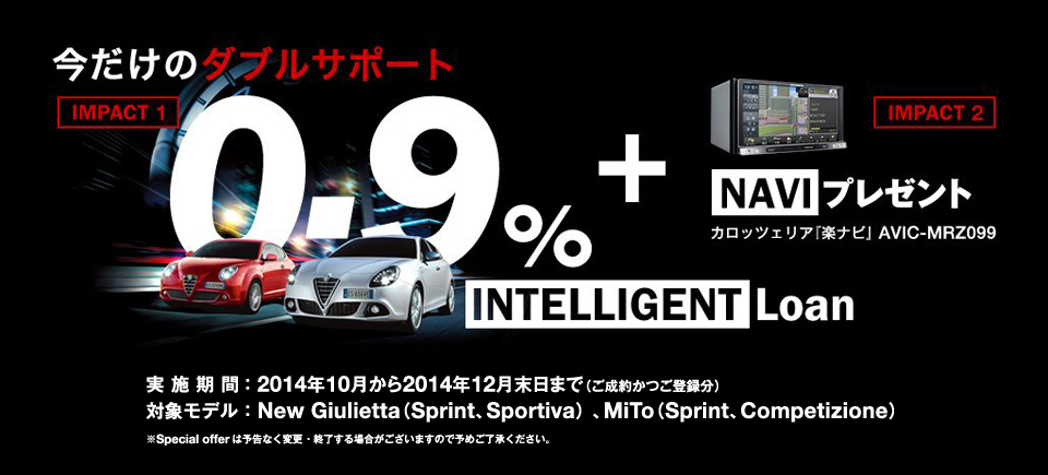 今だけのダブルサポート 0.9%INTELLIGENTLoan+NAVIプレゼント