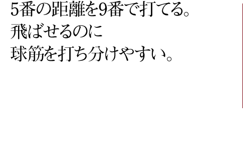 5番の距離を9番で打てる。 飛ばせるのに 球筋を打ち分けやすい。 