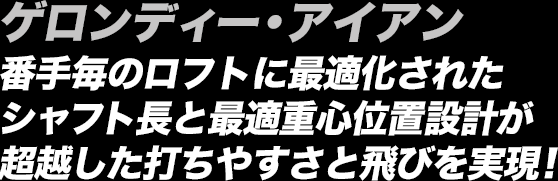 ゲロンディー・アイアン 番手毎のロフトに最適化されたシャフト長と最適重心位置設計が超越した打ちやすさと飛びを実現！