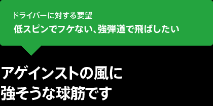 ドライバーに対する要望 低スピンでフケない、強弾道で飛ばしたい アゲインストの風に 強そうな球筋です