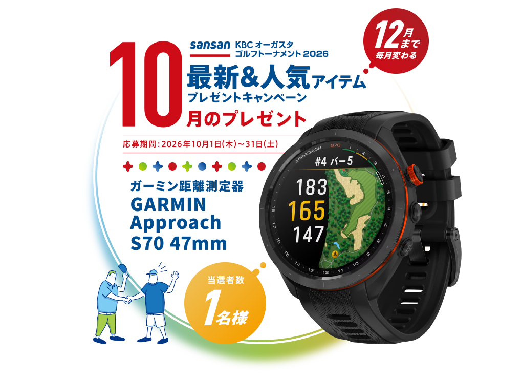 Sansan ＫＢＣオーガスタゴルフトーナメント２０２６ 12月まで毎月変わる！最新＆人気アイテムプレゼントキャンペーン 8月のプレゼント 応募期間：2026年8月3日（月）～1日（月）　タイトリスト最新人気セット GTS2ドライバー ＆ PRO V1ボール　当選者数2名様