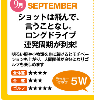 9月 ショットは飛んで、言うことなし。ロングドライブ連発周期が到来！