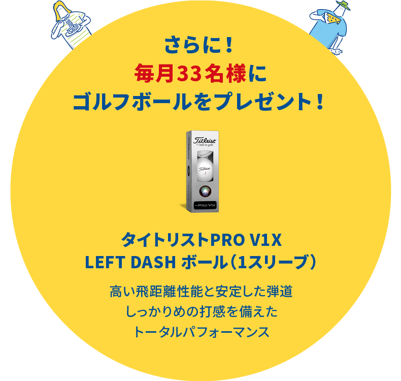 さらに！毎月33名様にゴルフボールをプレゼント！タイトリストPRO V1X LEFT DASH ボール（1スリーブ）　高い飛距離性能と安定した弾道しっかりめの打感を備えたトータルパフォーマンス