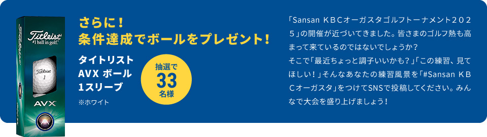 さらに！条件達成でボールをプレゼント！　タイトリスト AVX エイム 360 1スリーブ　※ホワイト　抽選で33名様