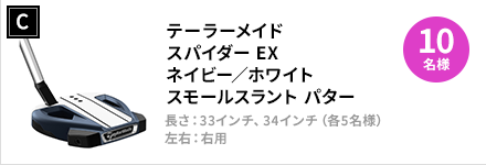 C：テーラーメイド　スパイダー EX ネイビー／ホワイト スモールスラント パター　×　10名様
